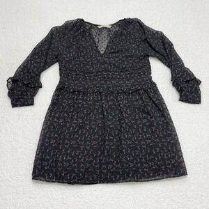 Zara‎ Basic Black Floral Chiffon Mini Dress XS Sheer Long Sleeve Ruffle Trim